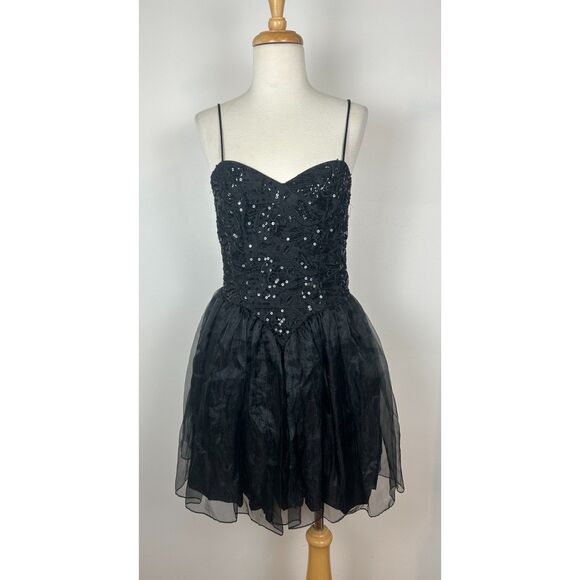 Vintage 80s Goth Party Prom Sequin Homecoming Dress Fairy USA Size 7 - Picture 1 of 7